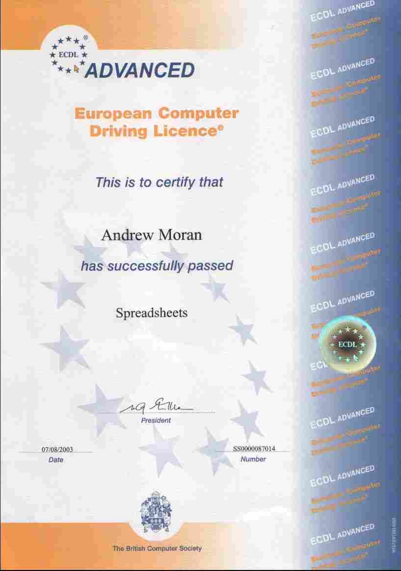 Advanced Spreadsheets Cert